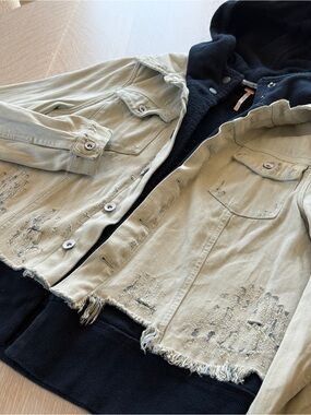 Free People Double Weave Hooded Denim Jacket, Size Small